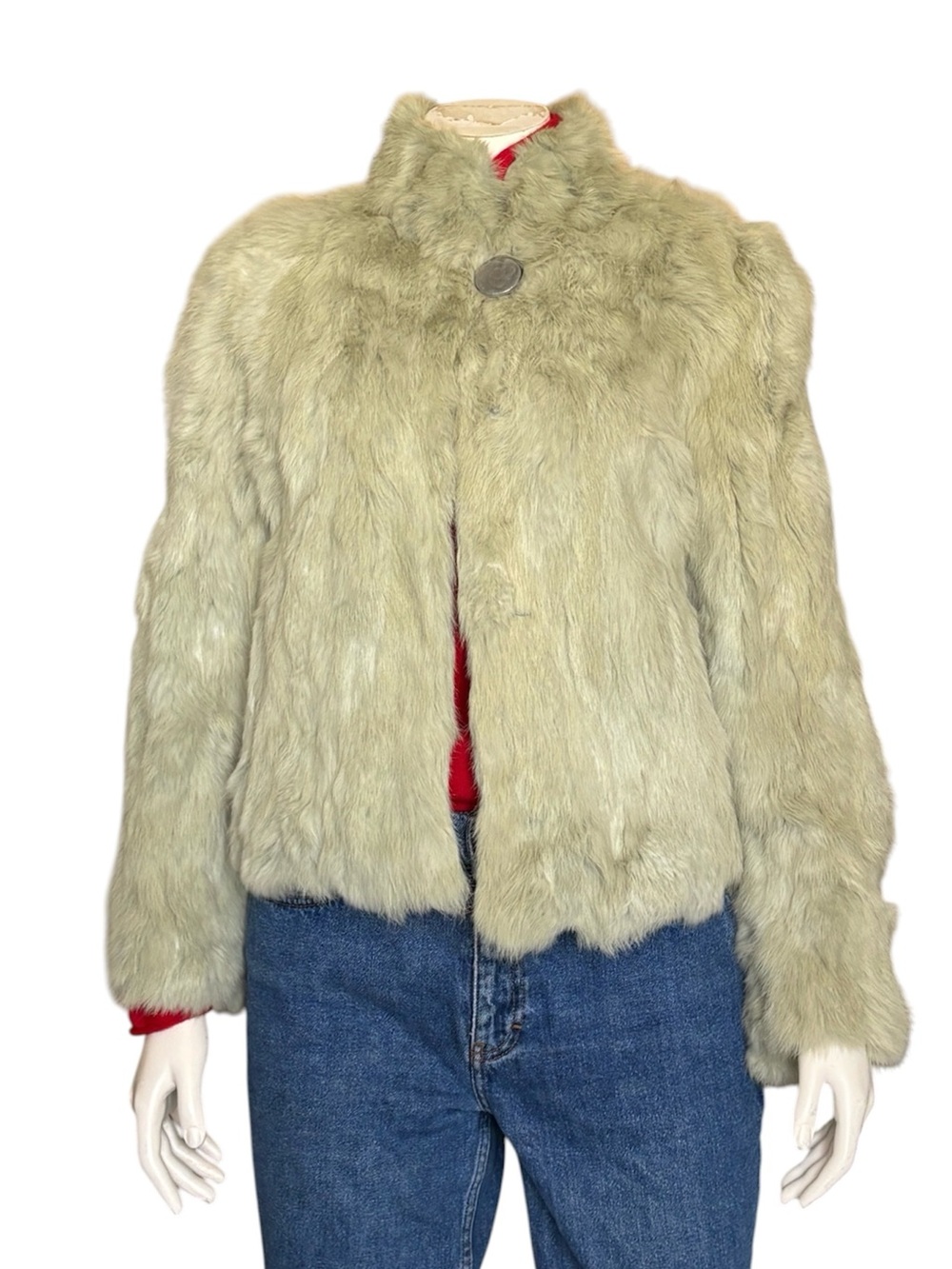 Vintagew Rabbit Fur Short Lightweight Jacket Coat Soft Sage Green – Size M